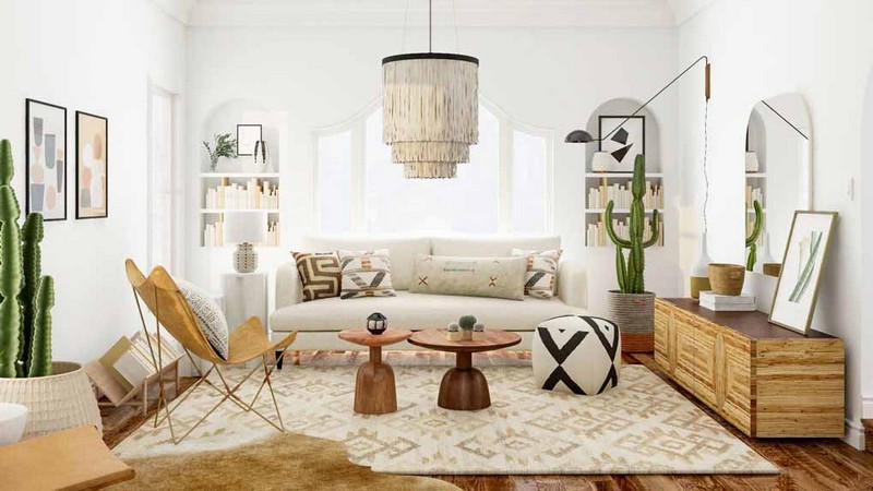 Living room with natural woods